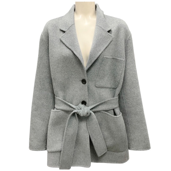 PROENZA SCHOULER WHITE LABEL LIGHT GREY WOOL COAT WITH BELT - Picture 1 of 5